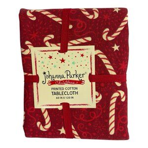 Johanna Parker Christmas Fabric Tablecloth Red Candy Canes Oblong 60"x120" NEW